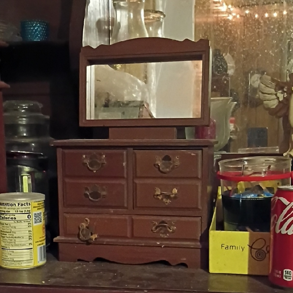 Vintage Brown Miniature Dresser with Mirror